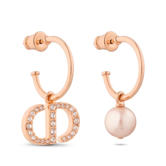 Dior Petit CD Earrings Pink-Finish Metal, Pink Resin Pearl and Pink Crystals - Picture 1 of 15